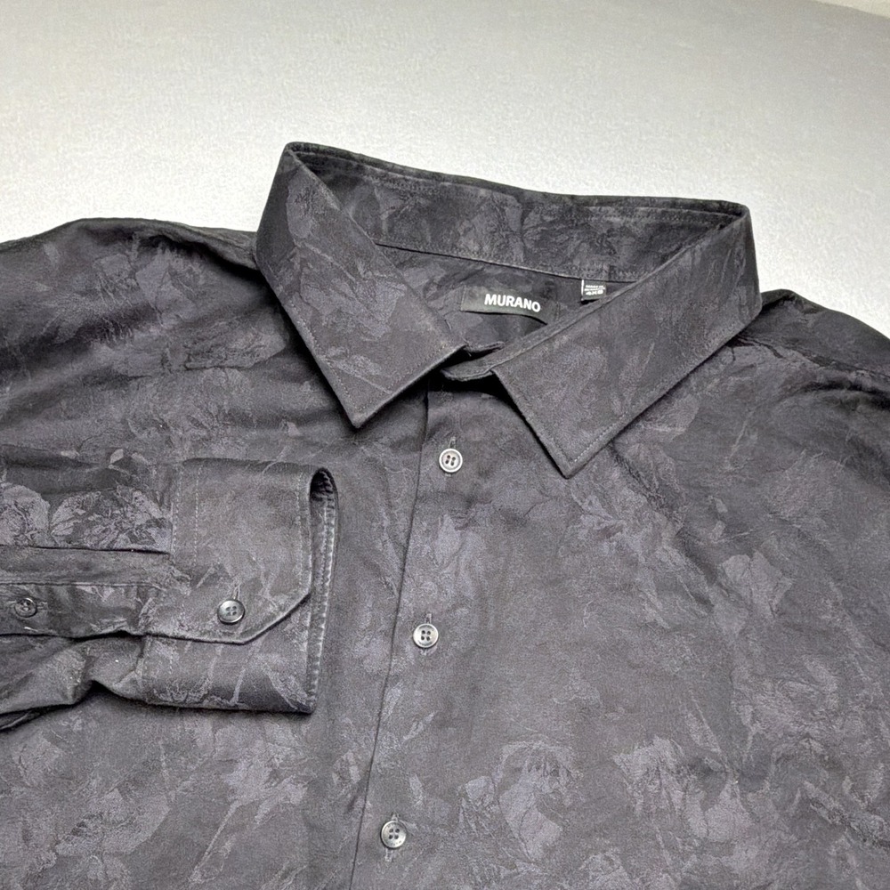 Murano Men's Black Floral Long Sleeve Stretch Dress Shirt L